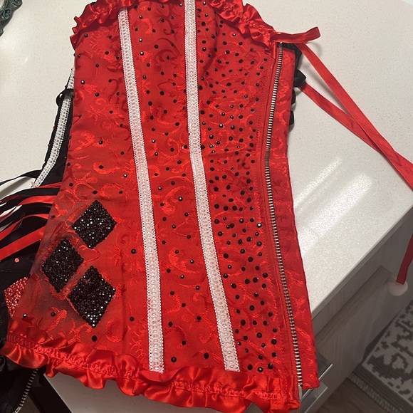 Harley Quinn Corset Costume Batman DC Red Black Womens Size Large - Picture 9 of 9